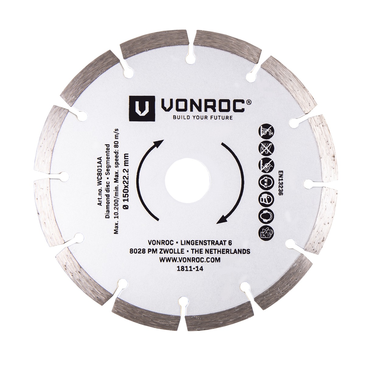 VONROCOC WC801AA Set di 2 lame diamantate 150mm universali per scanalatore e smerigliatrice angolare