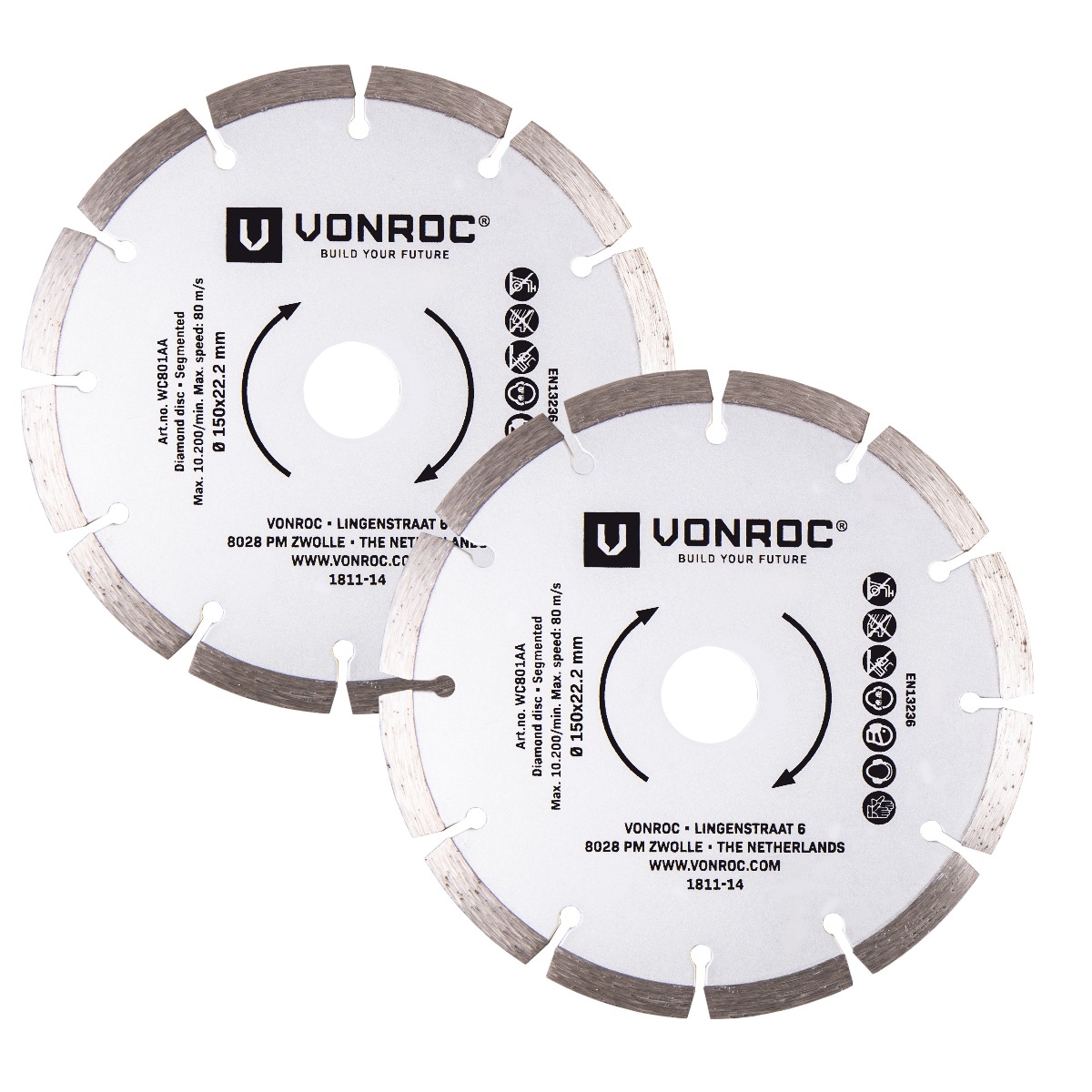 VONROCOC WC801AA Set di 2 lame diamantate 150mm universali per scanalatore e smerigliatrice angolare