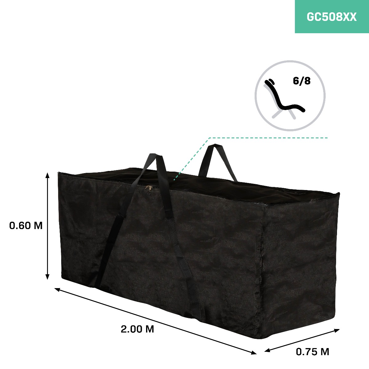 VONROC GC508XX Copertura protettiva premium per cuscini da giardino XL 200x75x60cm