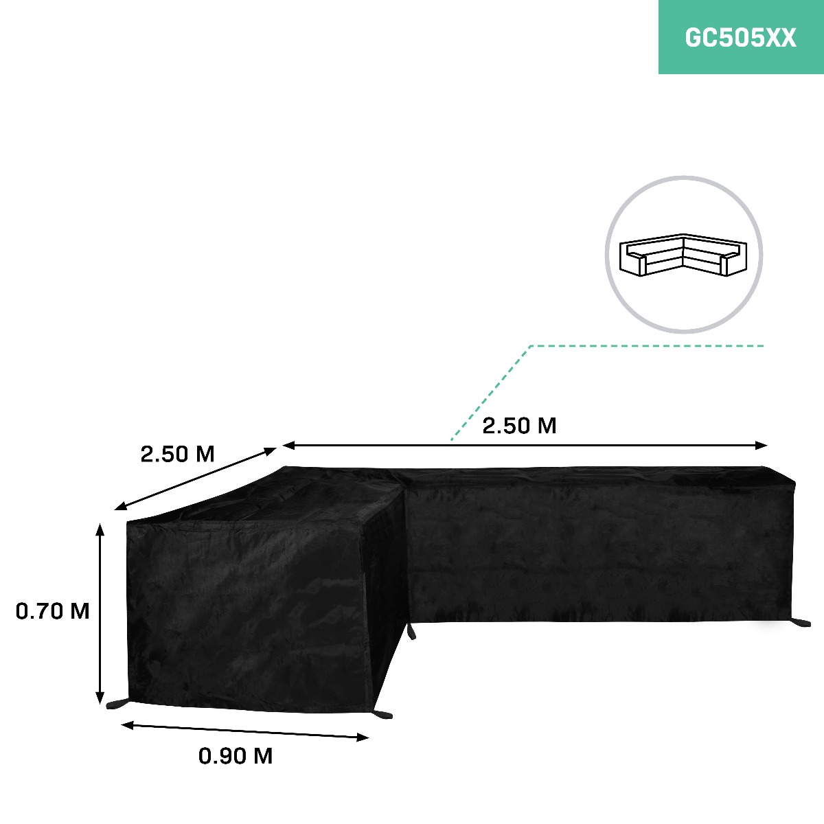 VONROC GC505XX Copertura impermeabile per divano da giardino a forma di L 250x250x90 Altezza: 70cm. Anti-UV