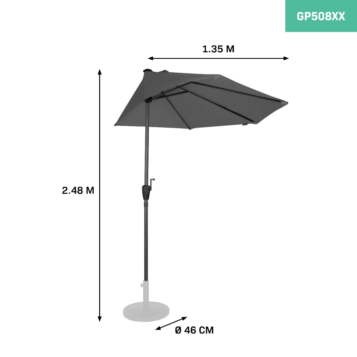 VONROC GP508XX_GREY Ombrellone da giardino e balcone esterno 270x135cm. Grigio