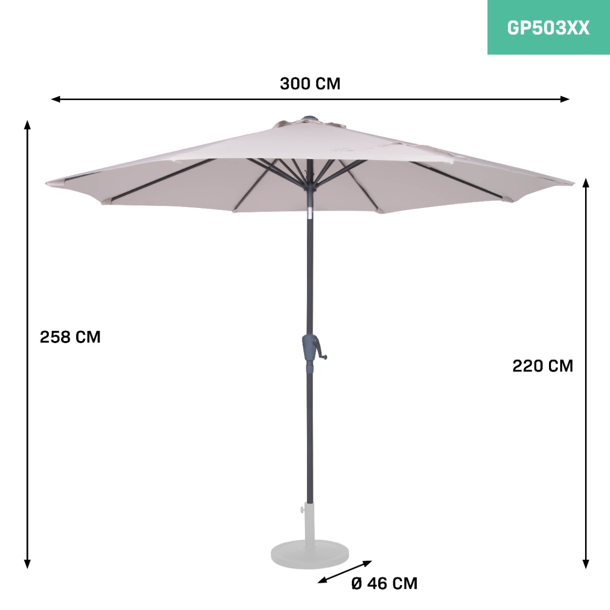 VONROC GP503XX_Beige Ombrellone parasole da giardino Recanati Ø300cm Beige