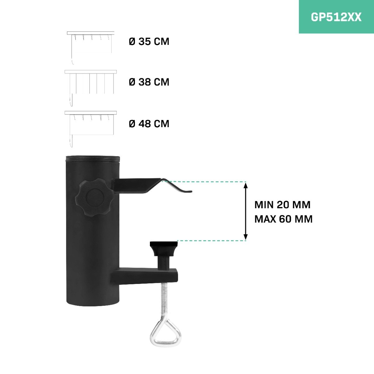 VONROC GP512XX Supporto porta ombrellone da balcone. Per fissaggio parasole GP508XX Magione