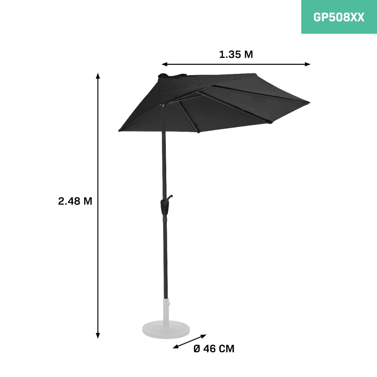VONROC GP508XX Ombrellone da giardino e balcone esterno 270x135cm. Nero