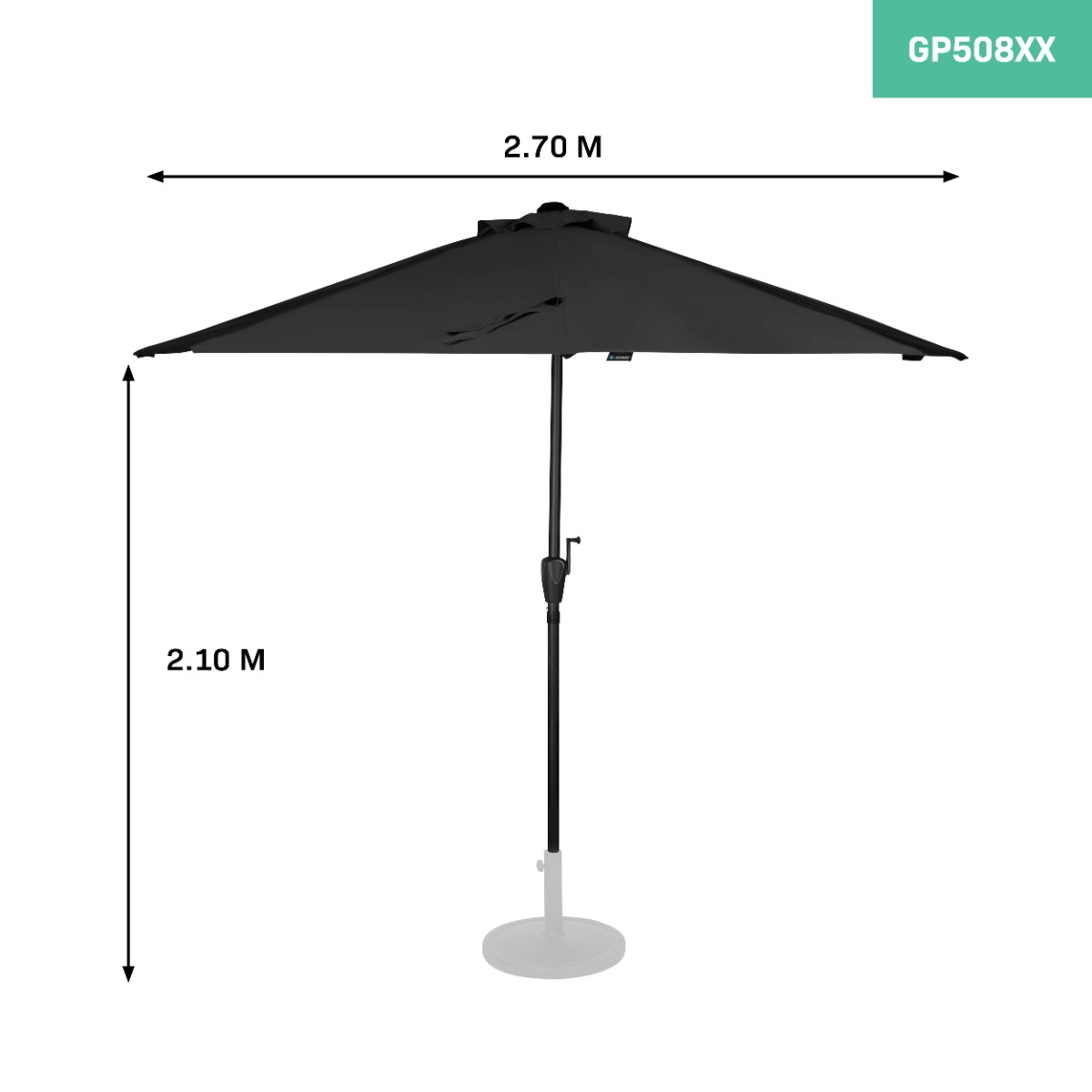 VONROC GP508XX Ombrellone da giardino e balcone esterno 270x135cm. Nero