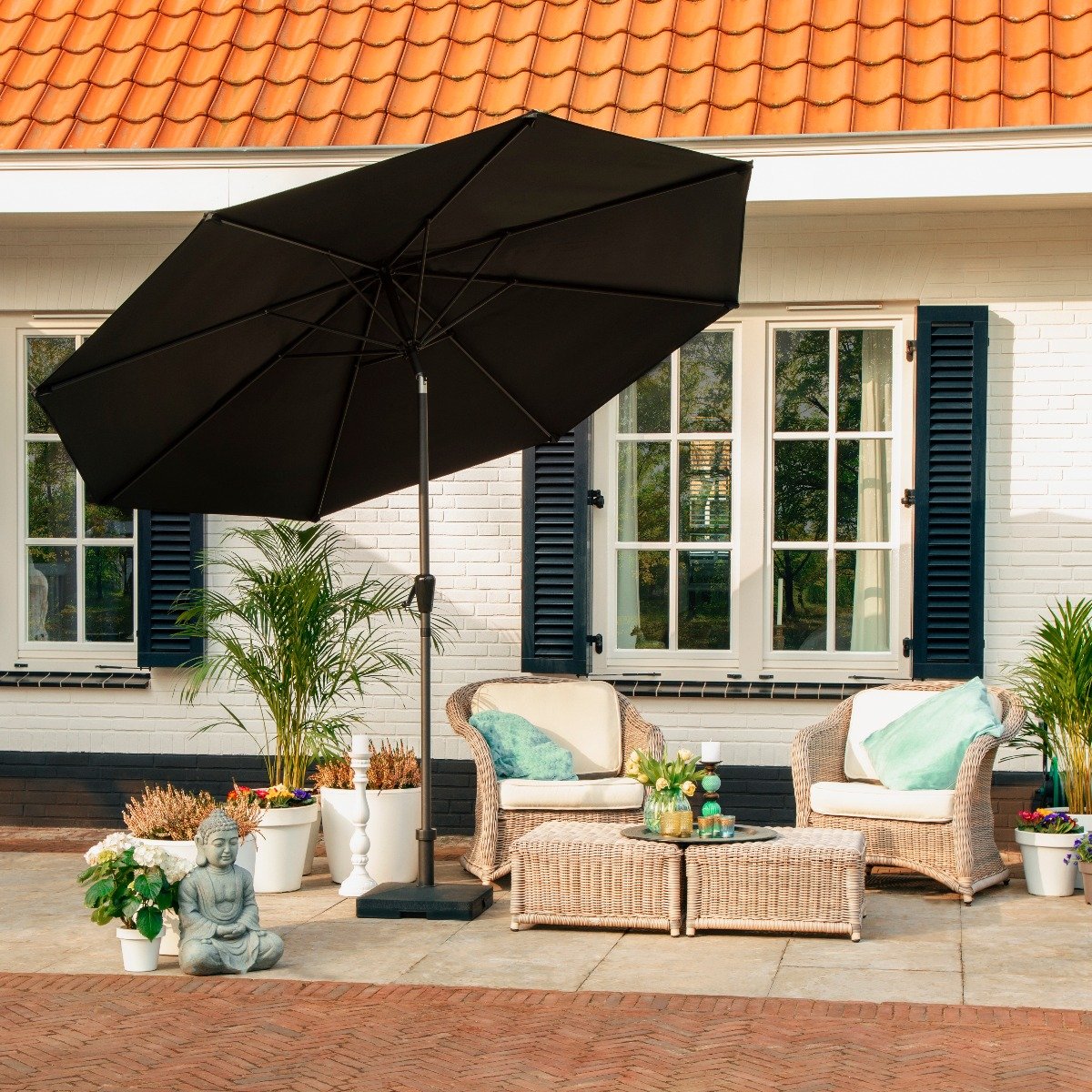 VONROC GP503XX Ombrellone parasole da giardino Premium Recanati Ø300cm. Inclinabile. Tessuto UPF50+. Antracite/Nero