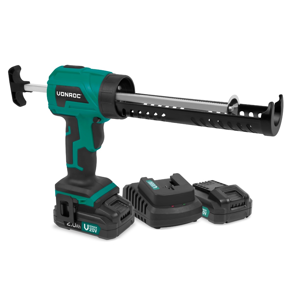 VONROC S2_CG501DC Pistola per silicone a batteria 20V | Con due batterie 2.0Ah e caricabatterie