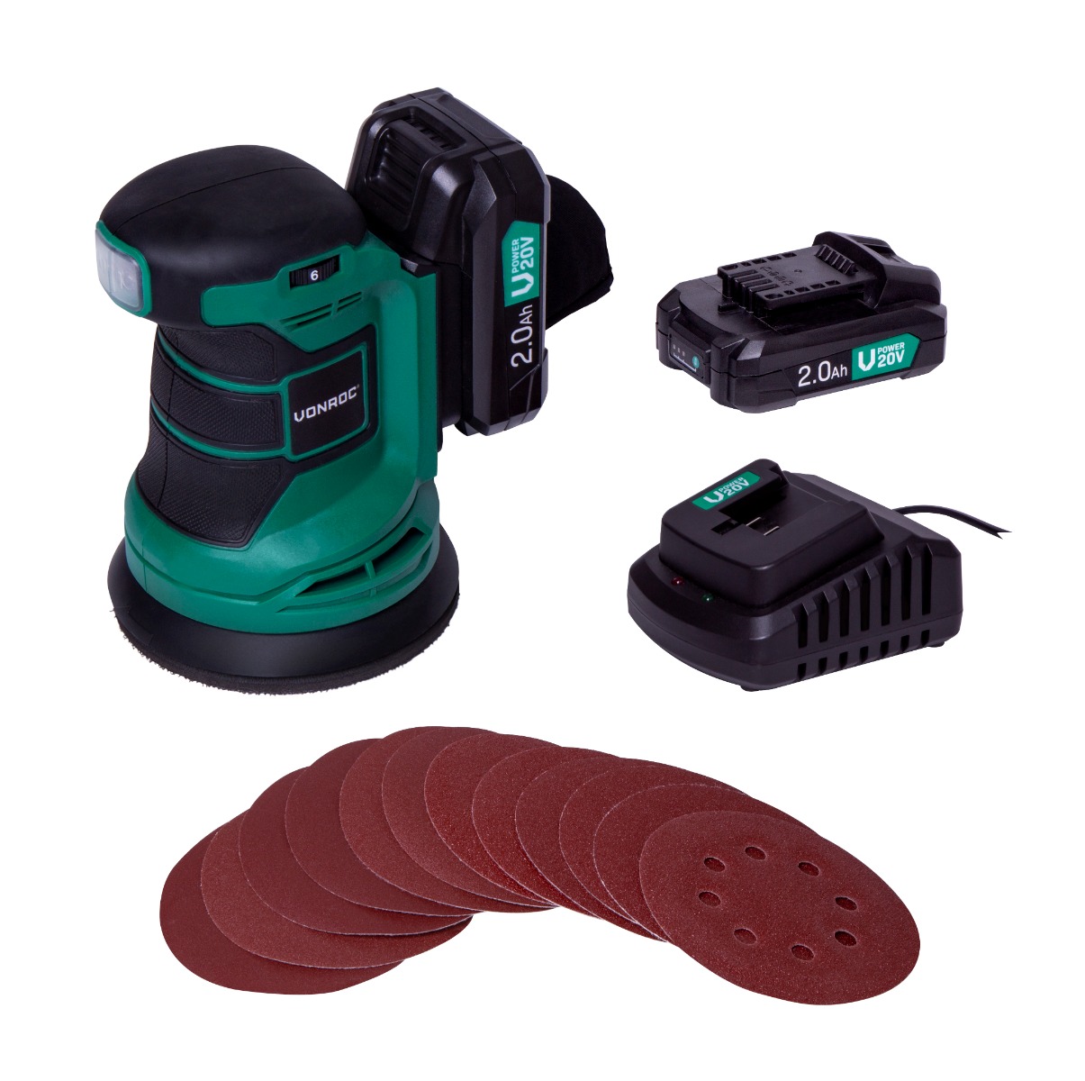 VONROC S2_OS503DC Levigatrice orbitale VPOWER 20V - Ø125mm, 2x2ah