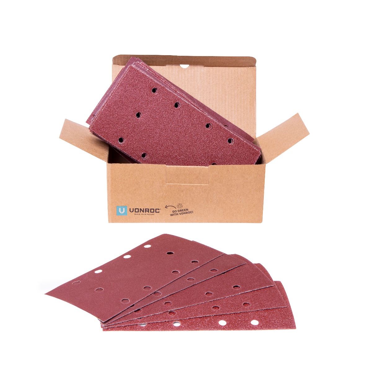 VONROC OS802AA Set 50 pezzi carta abrasiva 92x187mm. Per levigatrici orbitali. G40, G80, G120, G180 e G240