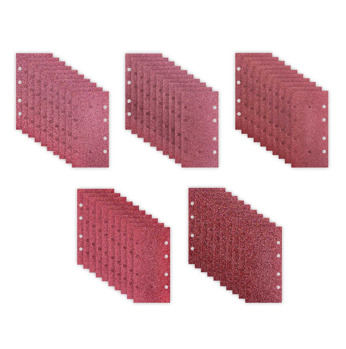 VONROC OS802AA Set 50 pezzi carta abrasiva 92x187mm. Per levigatrici orbitali. G40, G80, G120, G180 e G240