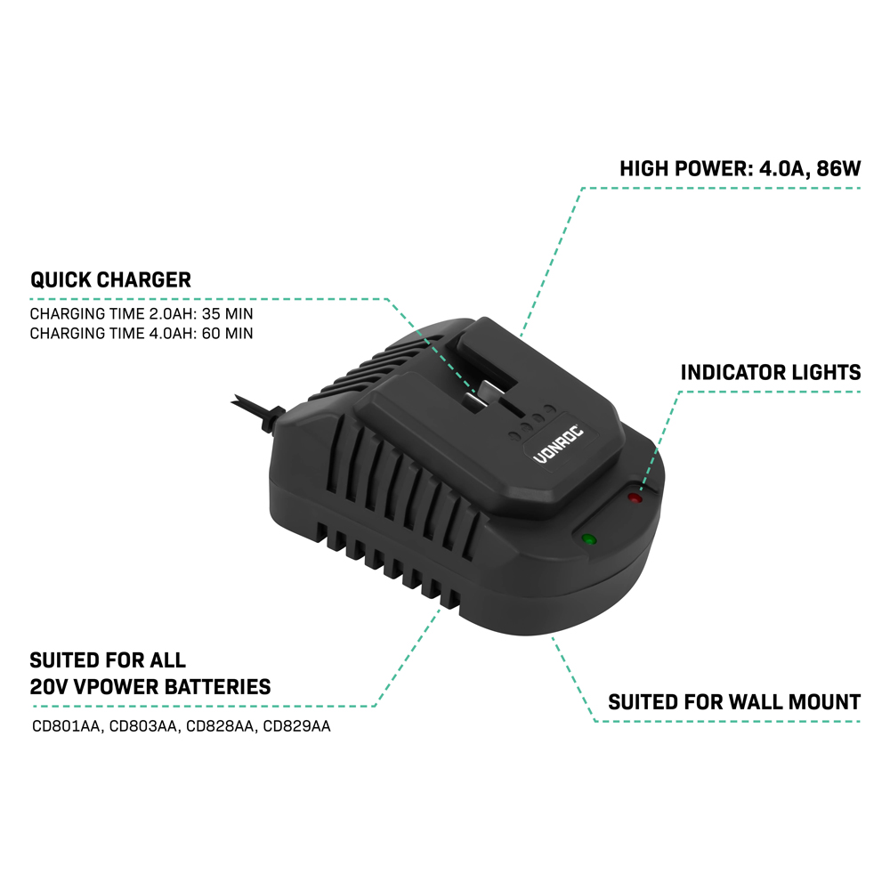 Chargeur rapide VONROC VPower 20V