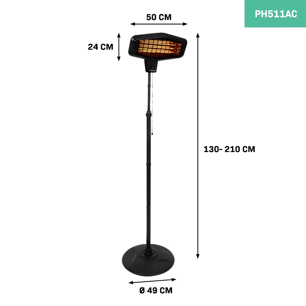 VONROC PH511AC Riscaldatore Stufa infrarossi da esterno 2200W con treppiede. 3 Livelli di calore