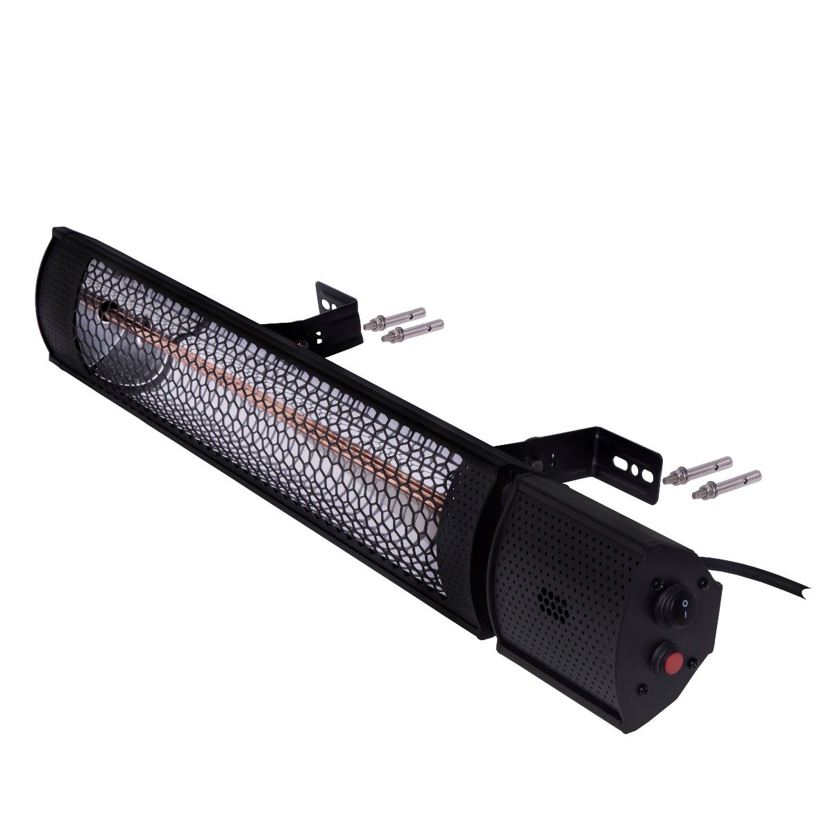 VONROC Stufa riscaldante a infrarossi 2000W da esterno. 2 livelli di  calore. Per parete e soffitto. Protezione IP65. Con elemento anabbagliante.  Incl. Telecomando. Nero