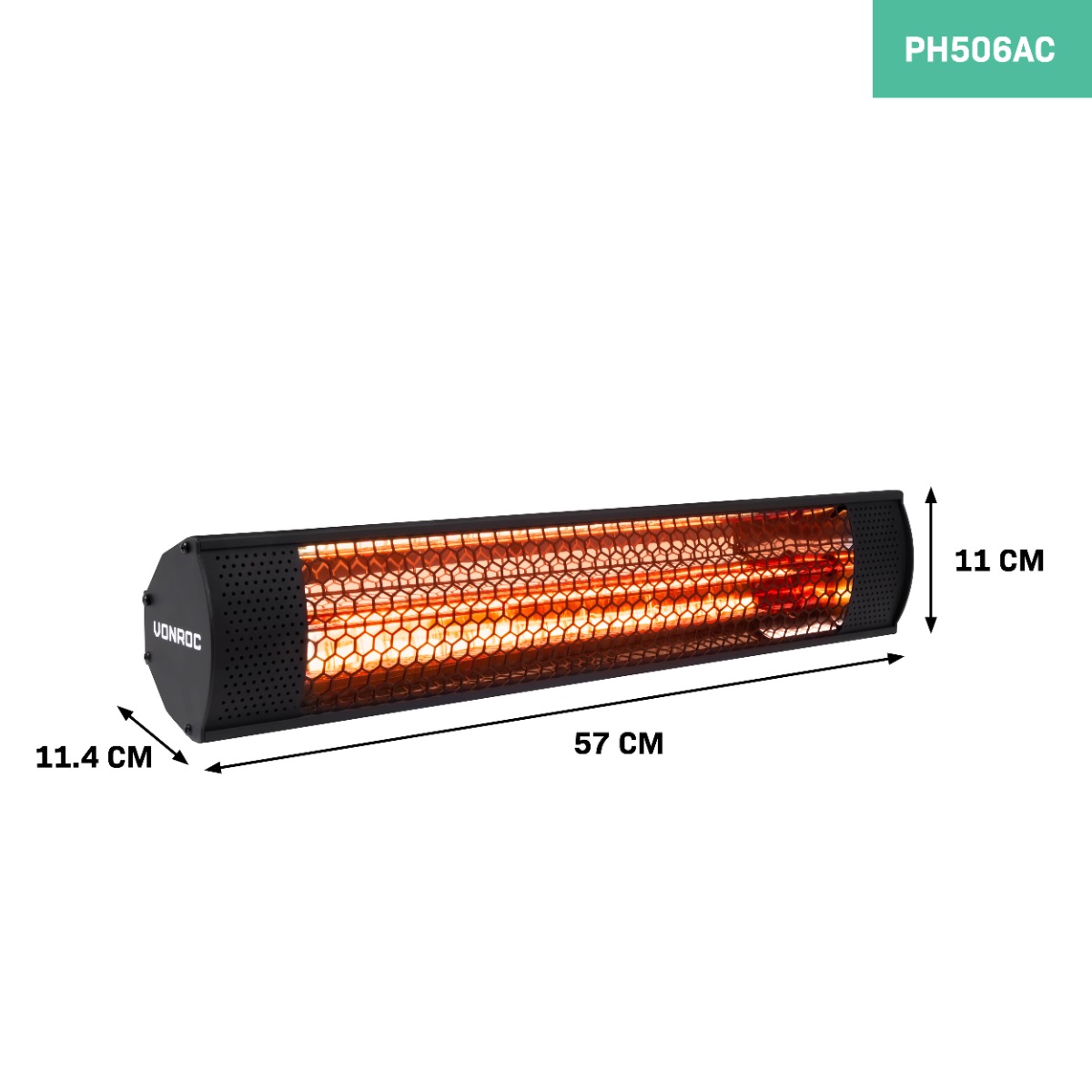 VONROC PH506AC Stufa riscaldante a infrarossi 2000W da esterno.