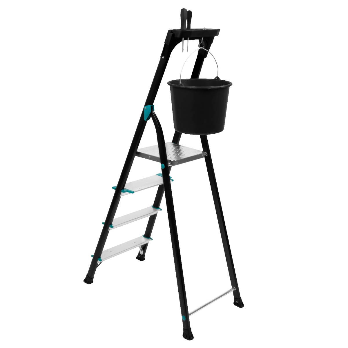 VONROC SL503XX Scala domestica pieghevole in alluminio PRO. 4 gradini antiscivolo. Capacità massima 150kg