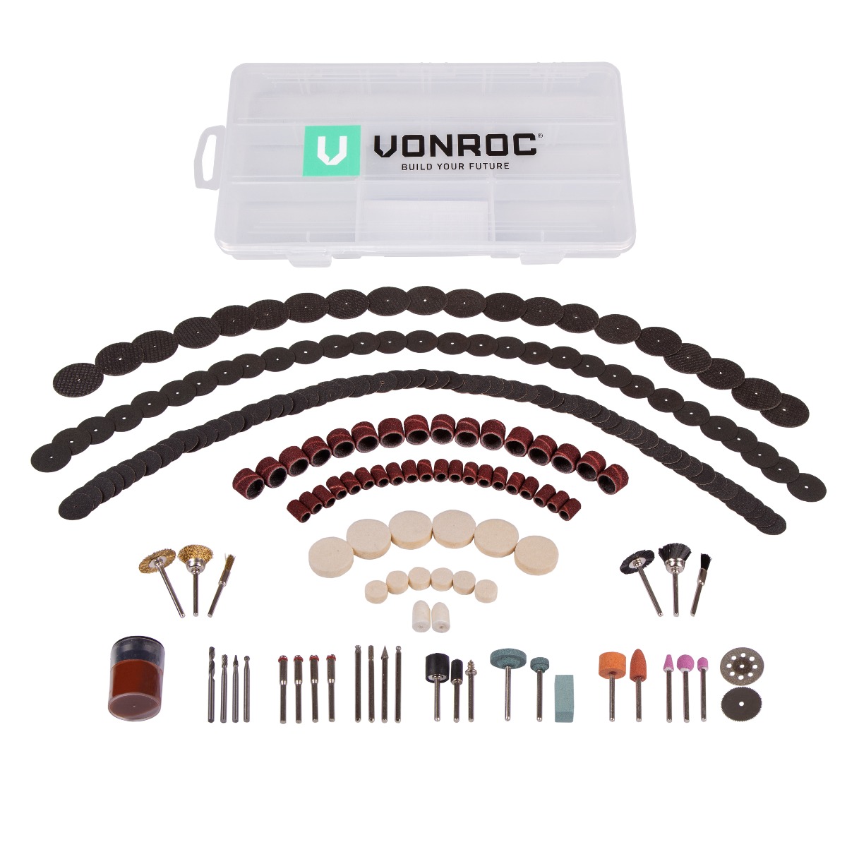 VONROC CT801AA Set di 192 accessori universali per utensili rotanti, strumenti multifunzione