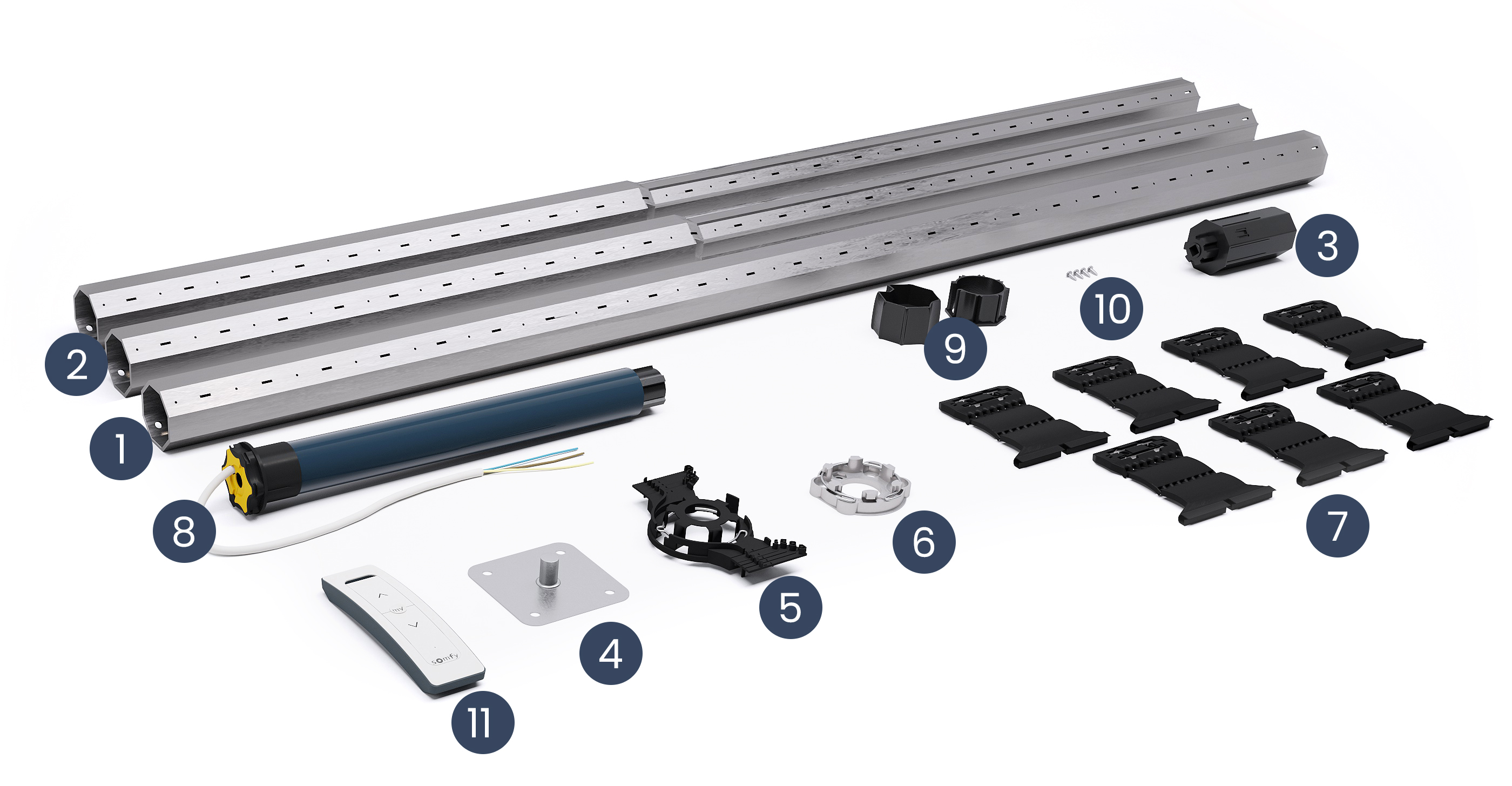Contenu du kit axe motorisé somfy RS100 longueur 1500mm