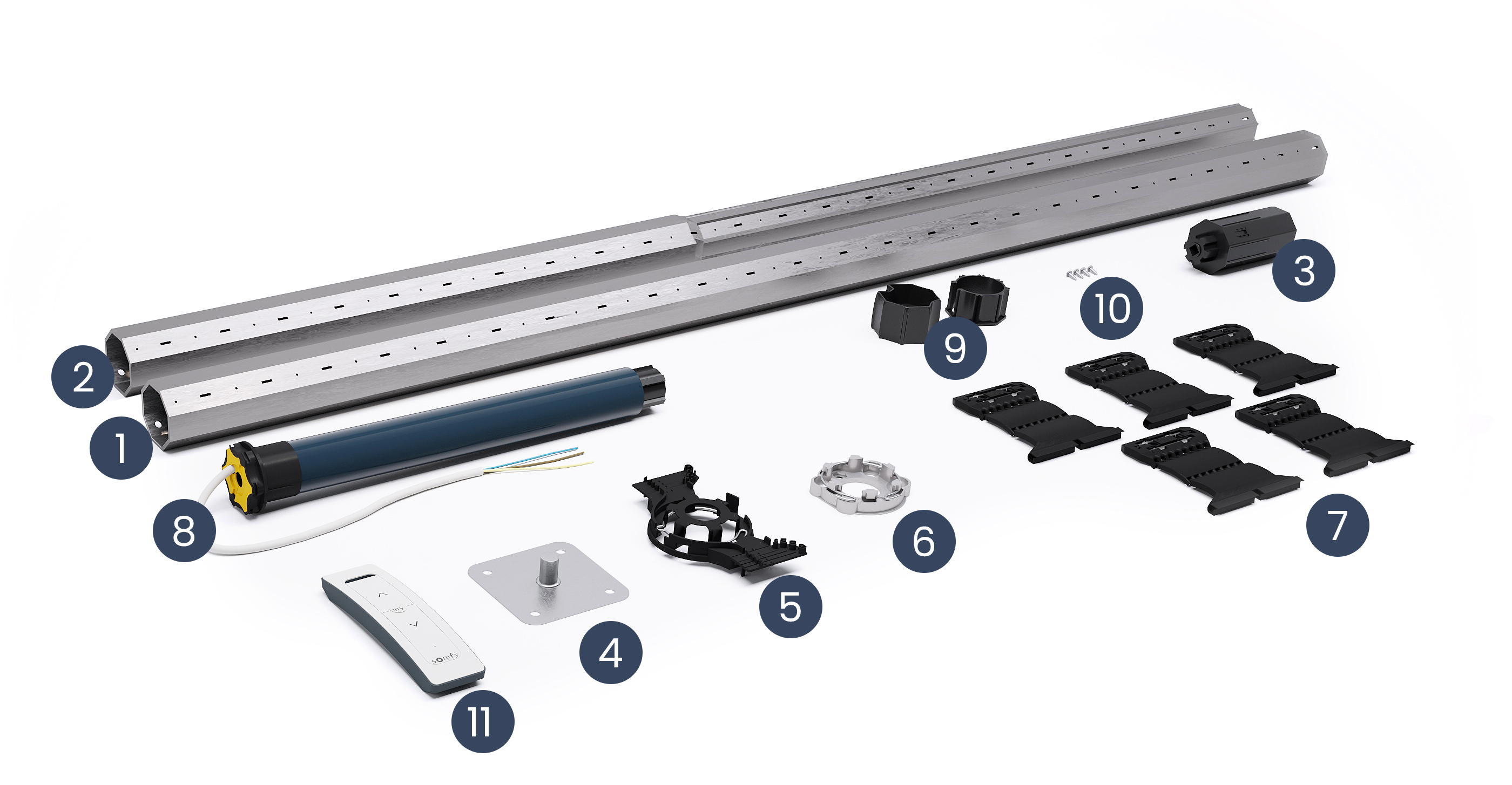 Contenu du kit axe motorisé somfy RS100 longueur 1500mm