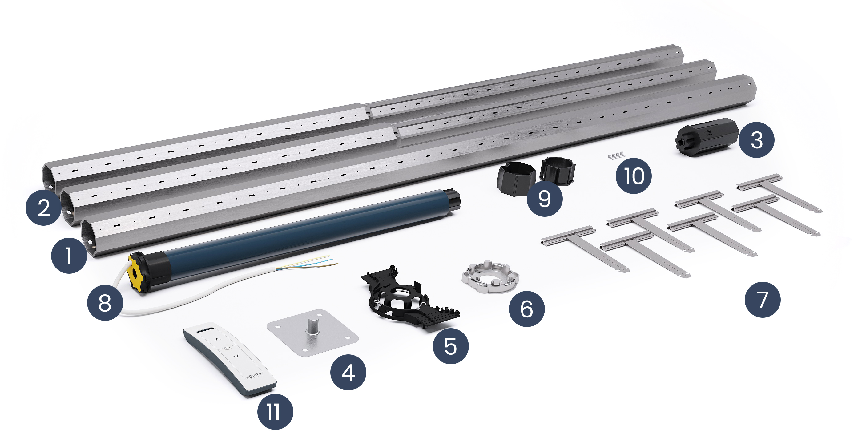 Contenu du kit axe motorisé somfy RTS longueur 1500mm
