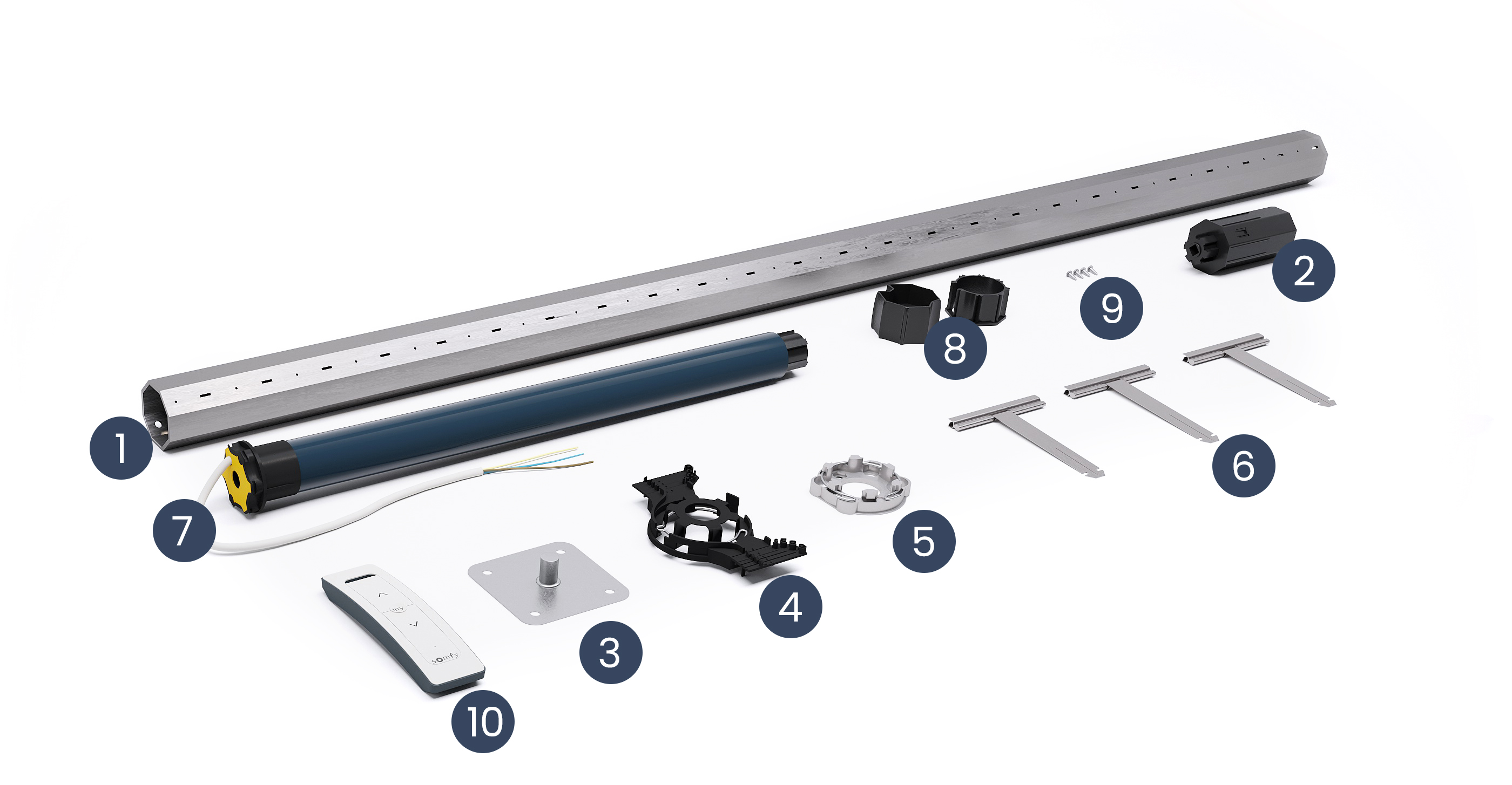 Contenu du kit axe motorisé somfy RTS longueur 1500mm