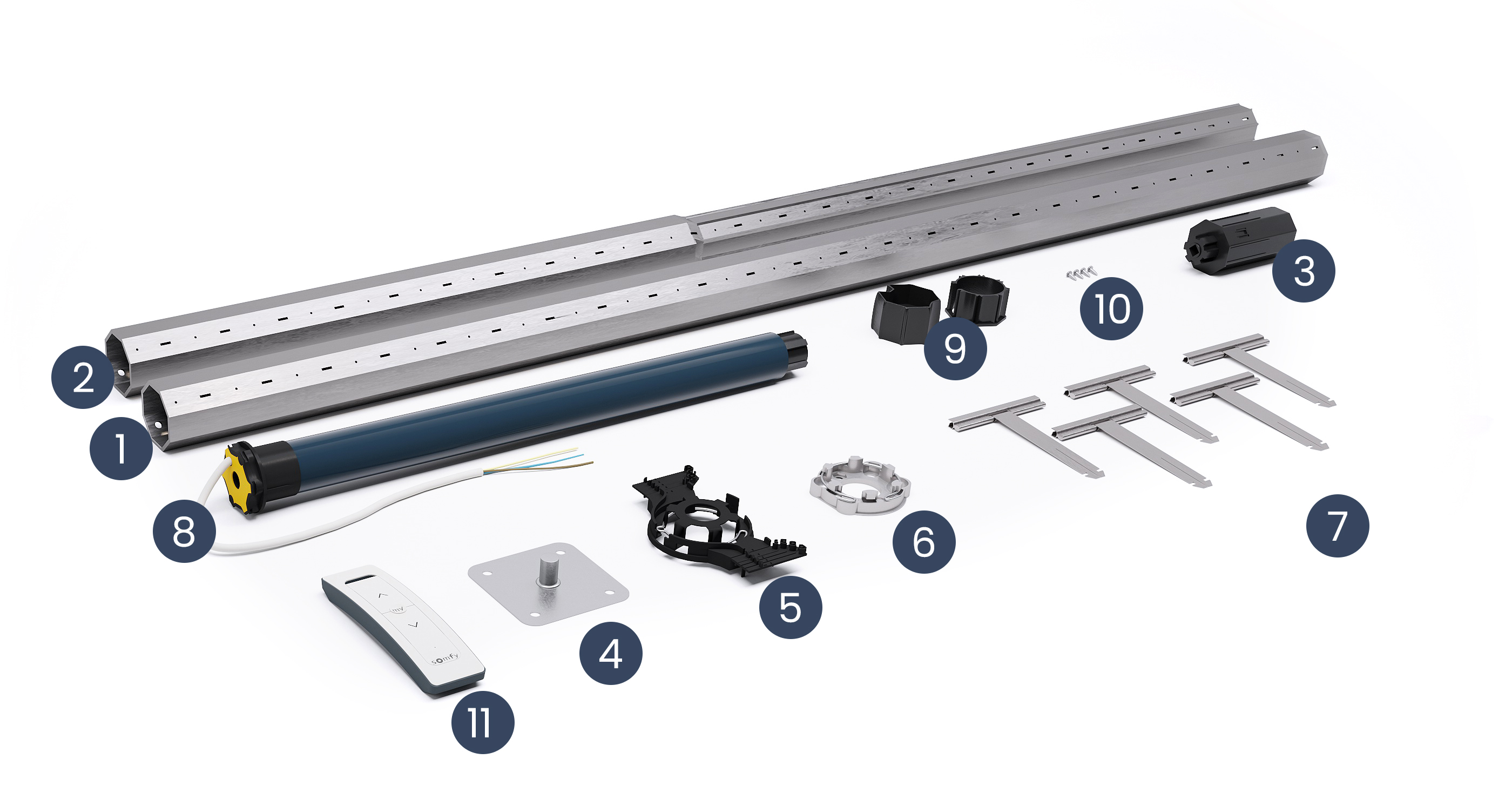 Contenu du kit axe motorisé somfy RTS longueur 1500mm