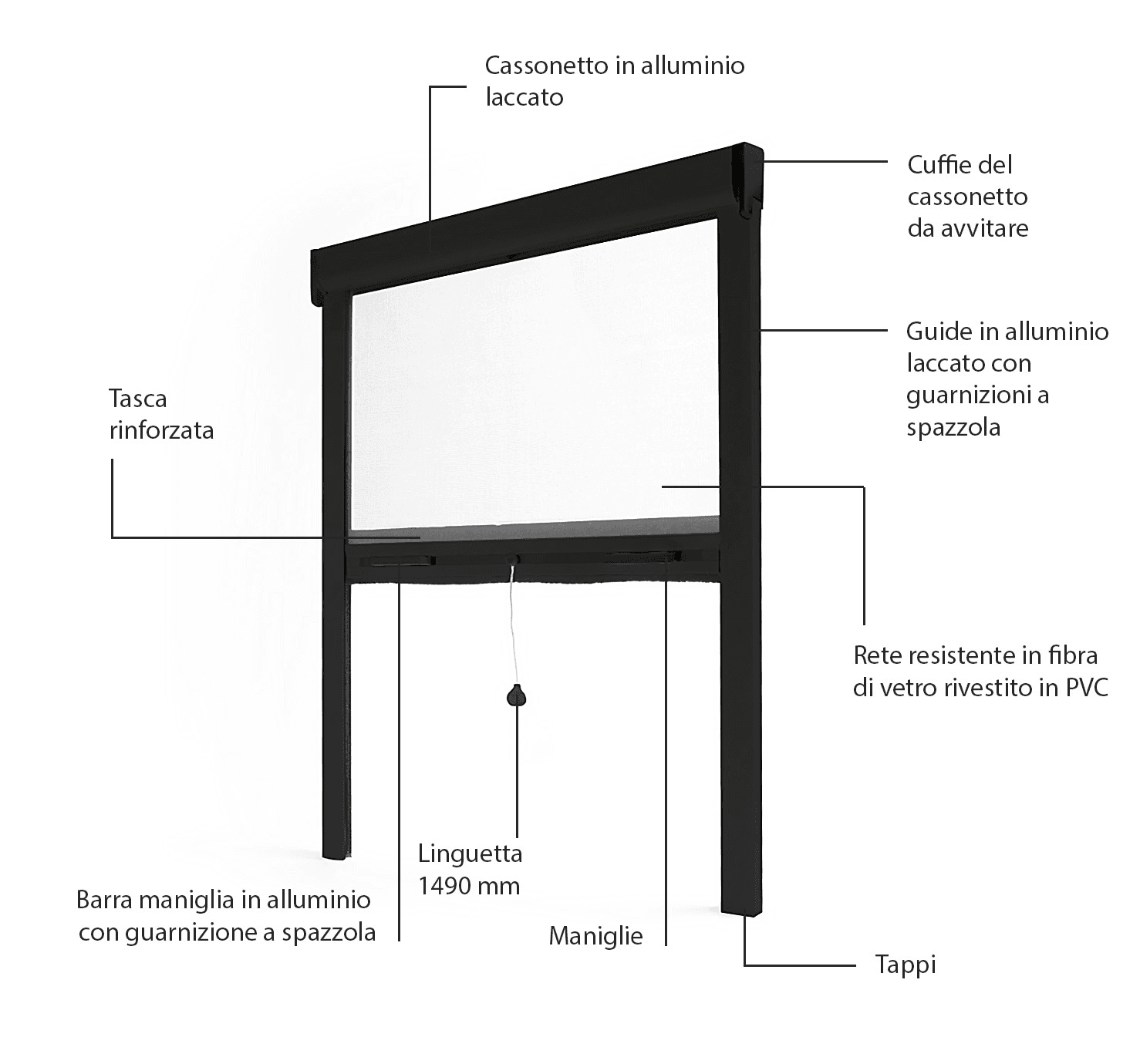 Zanzariera finestra tagliabile alluminio