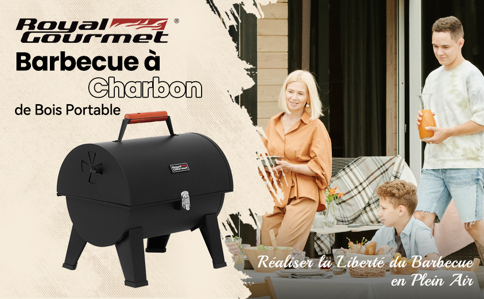Barbecue portable au charbon de bois avec double grille et poignée