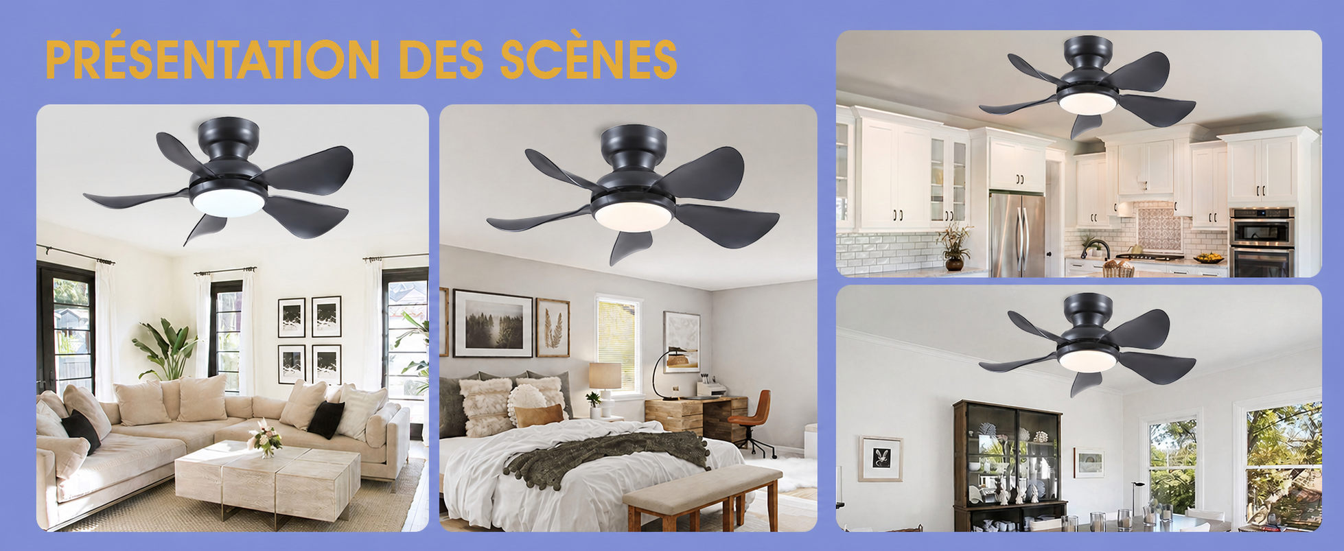 Kviflon ventilateur de plafond LED noir 81 cm, moteur DC, compact — visuel produit en français