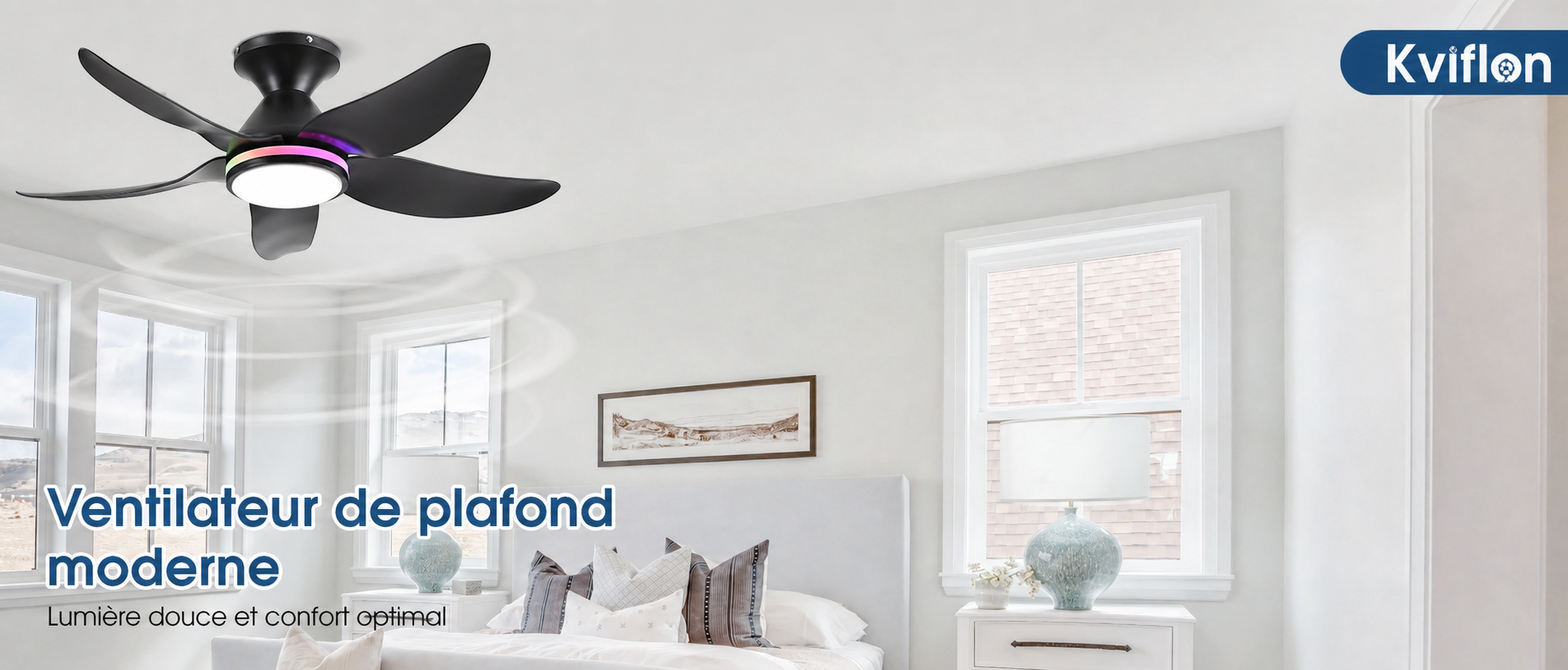 Kviflon ventilateur de plafond LED noir 81 cm, moteur DC, compact — visuel produit en français