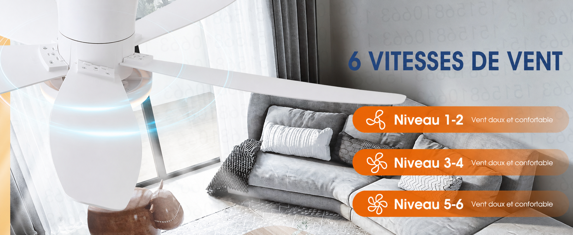 Kviflon ventilateur de plafond LED blanc 122 cm, moteur DC silencieux — visuel produit en français