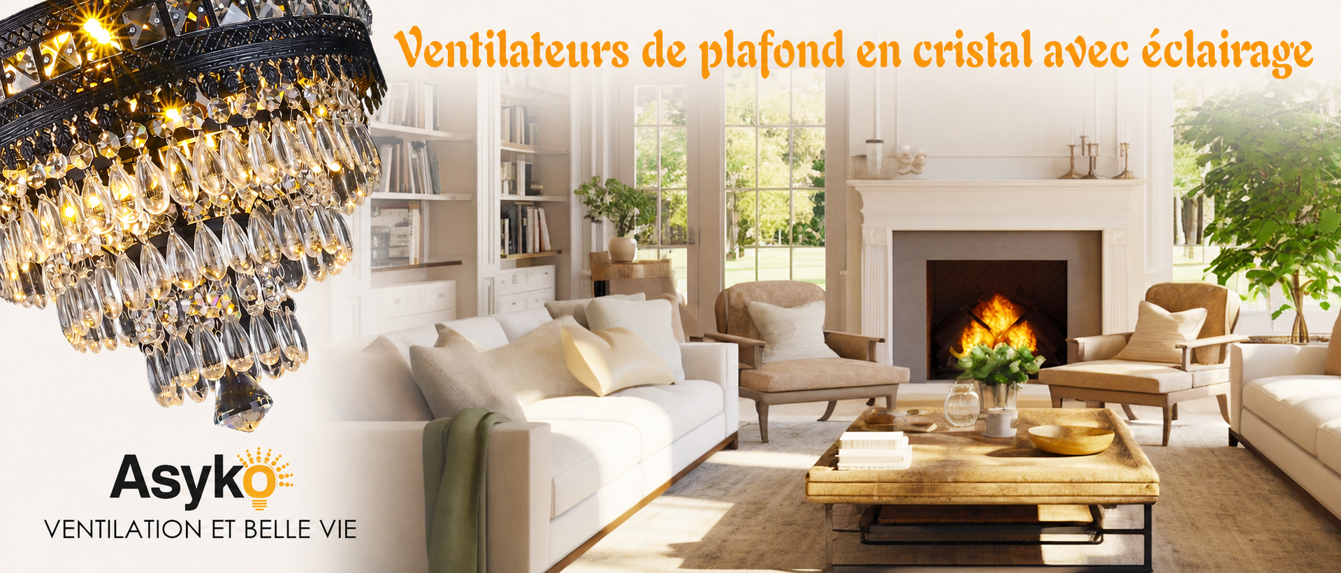 Kviflon grand ventilateur de plafond cristal doré 157 cm — visuel produit en français