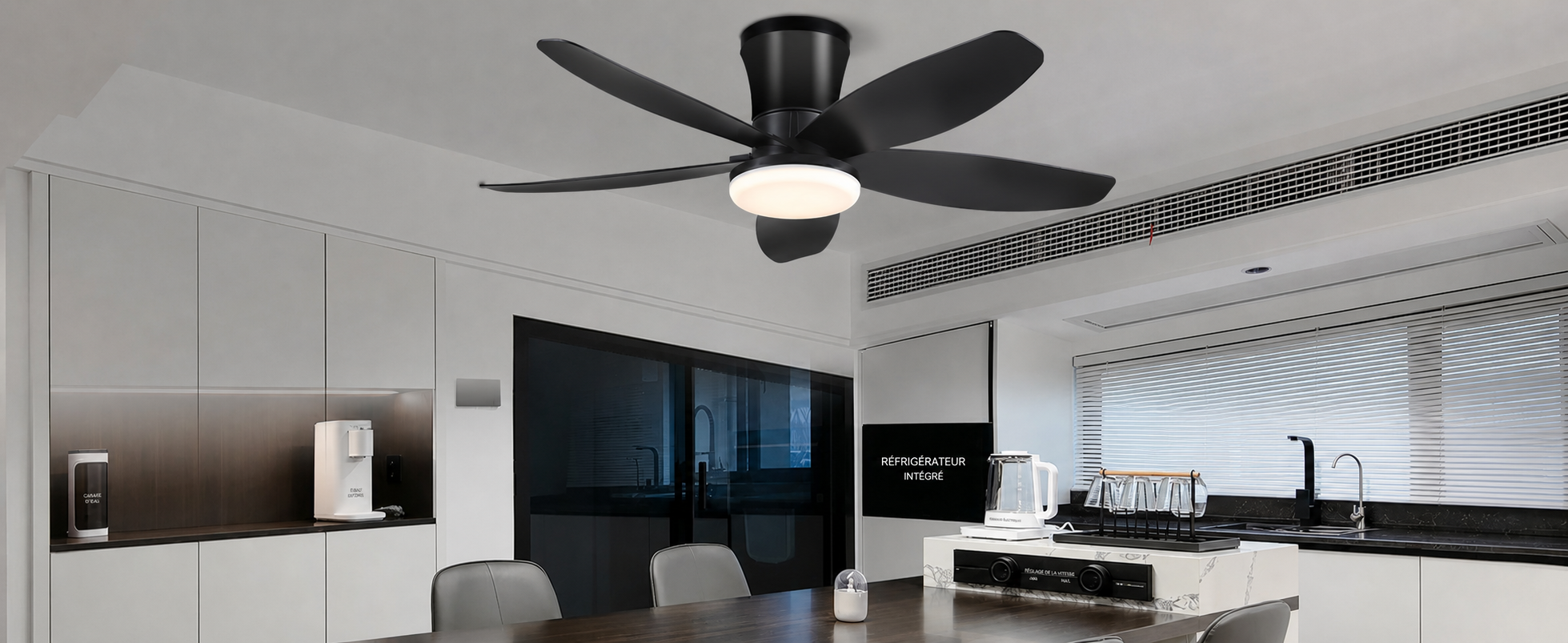 Kviflon ventilateur de plafond LED noir 122 cm, moteur DC silencieux — visuel produit en français