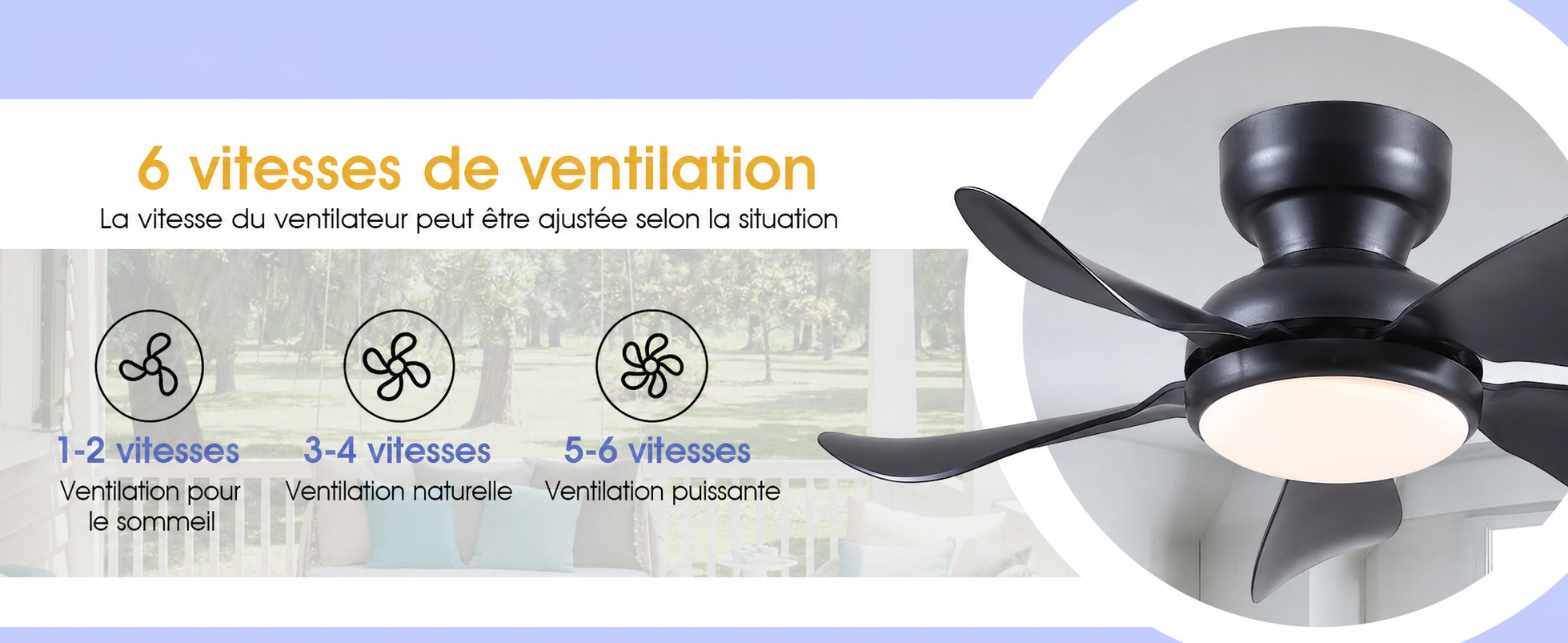 Kviflon ventilateur de plafond LED noir 81 cm, moteur DC, compact — visuel produit en français