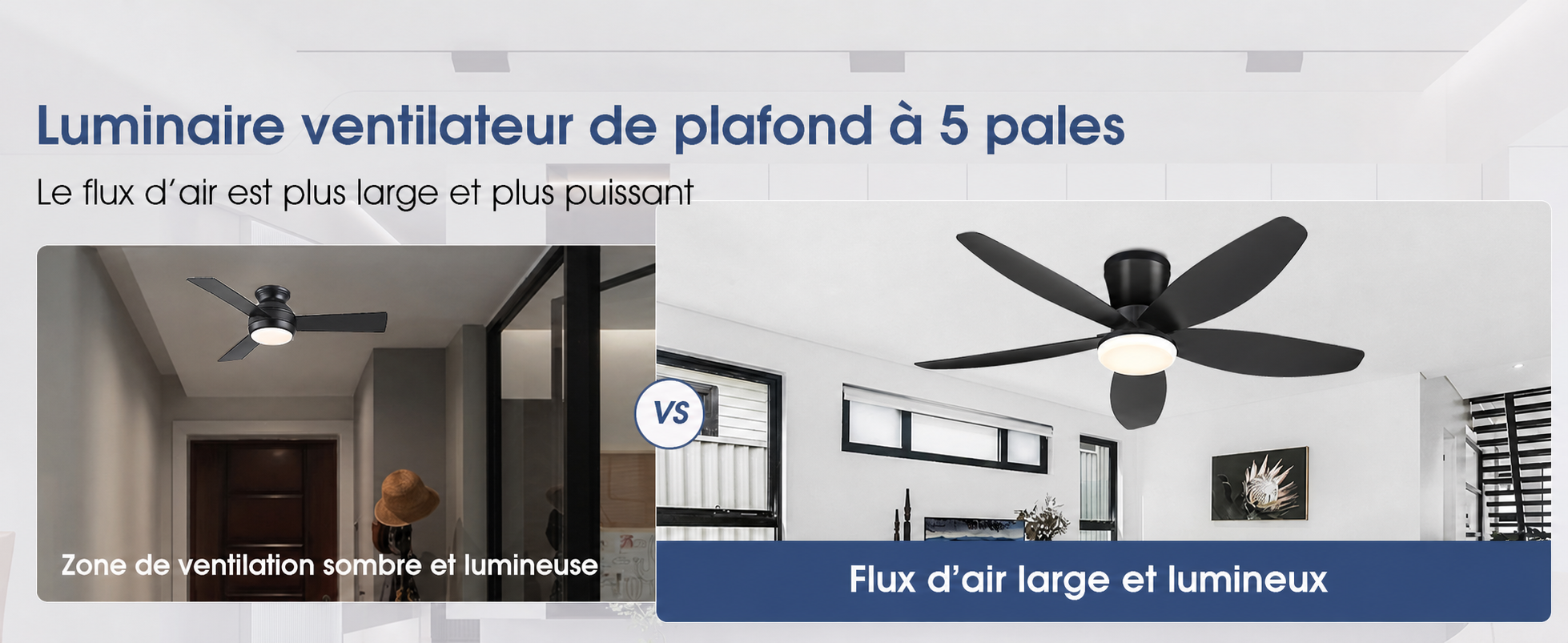 Kviflon ventilateur de plafond LED noir 107 cm, moteur DC, 6 vitesses — visuel produit en français