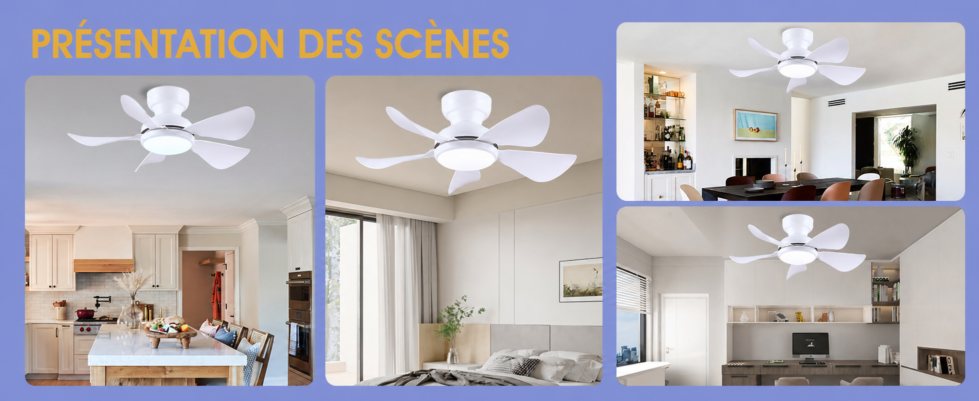 Kviflon ventilateur de plafond LED blanc 81 cm, moteur DC, compact - visuel produit en français