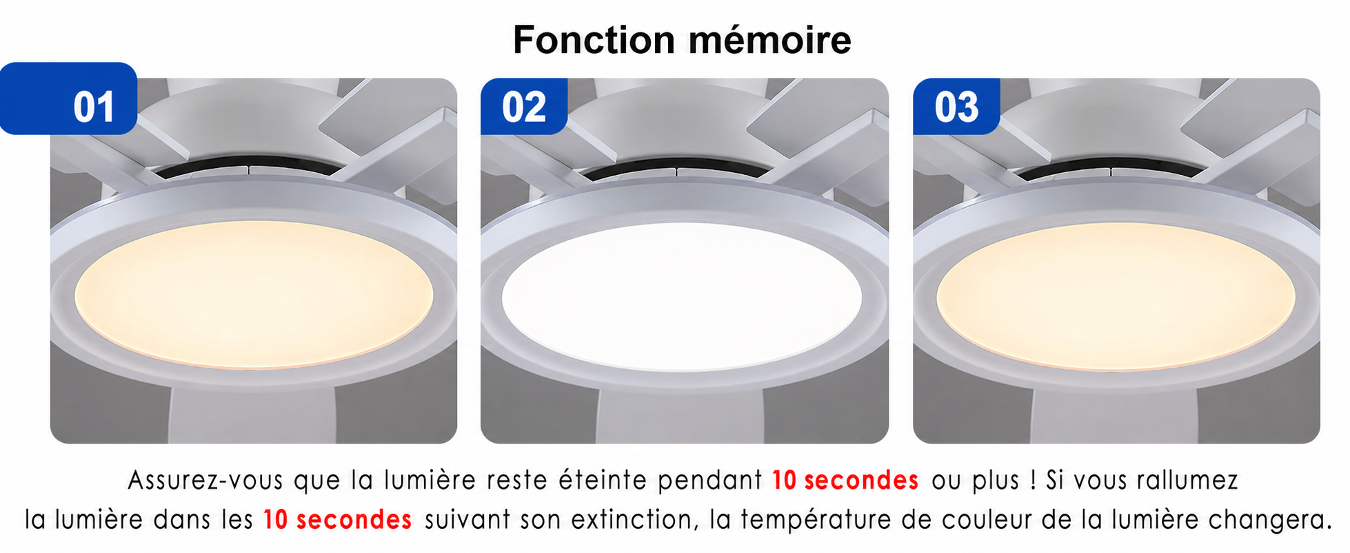 Kviflon ventilateur de plafond blanc 132 cm à profil bas, LED RGB - visuel produit en français