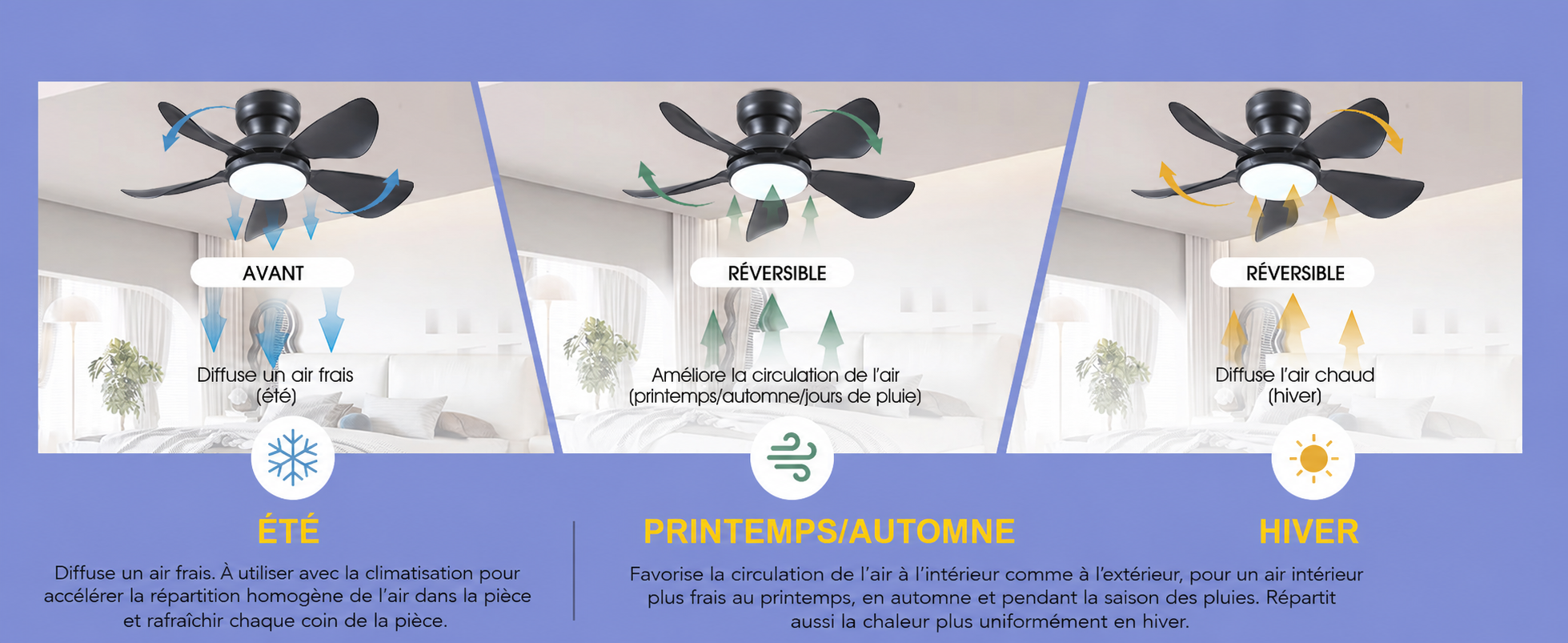 Kviflon ventilateur de plafond LED noir 81 cm, moteur DC, compact — visuel produit en français