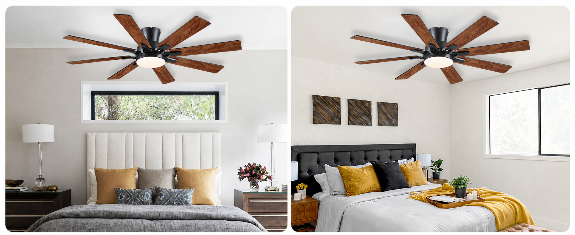 Kviflon ventilateur de plafond encastré marron 132 cm, LED, 8 pales — visuel produit en français