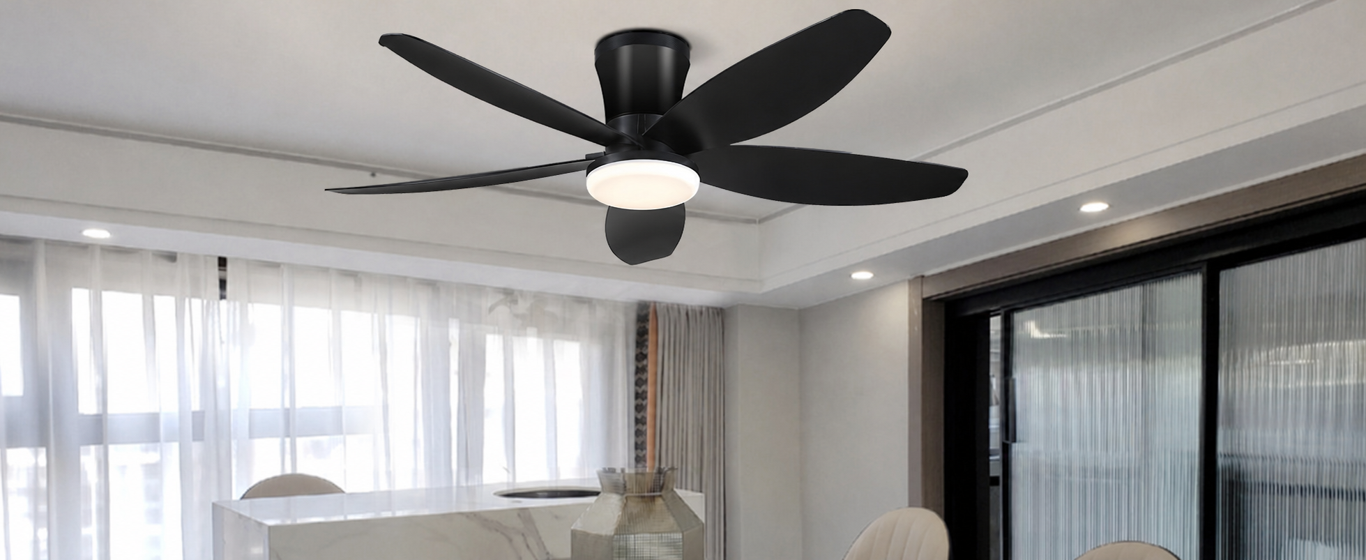 Kviflon ventilateur de plafond LED noir 107 cm, moteur DC, 6 vitesses — visuel produit en français