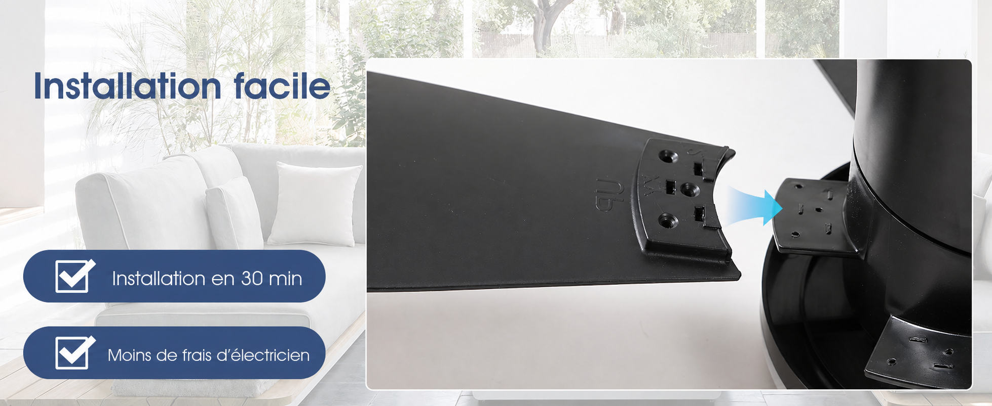 Kviflon ventilateur de plafond LED noir 122 cm, moteur DC silencieux — visuel produit en français