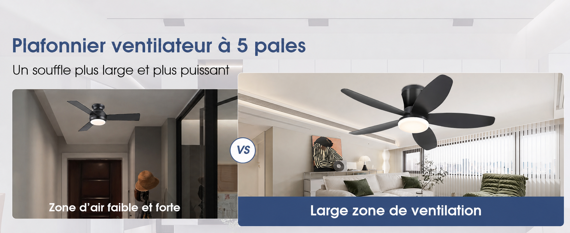 Kviflon ventilateur de plafond LED noir 122 cm, moteur DC silencieux — visuel produit en français