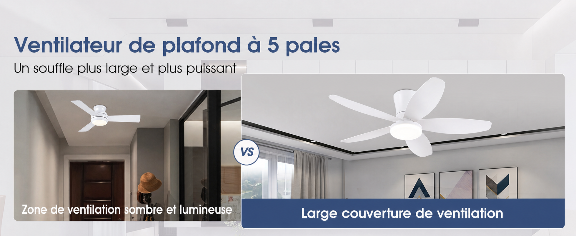 Kviflon ventilateur de plafond LED blanc 122 cm, moteur DC silencieux — visuel produit en français