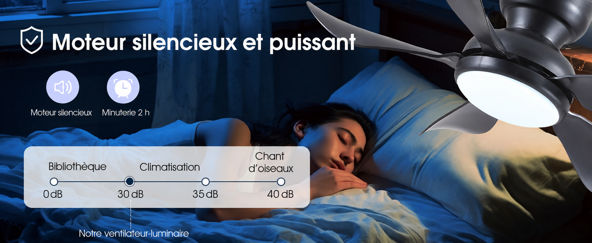 Kviflon ventilateur de plafond LED noir 81 cm, moteur DC, compact — visuel produit en français