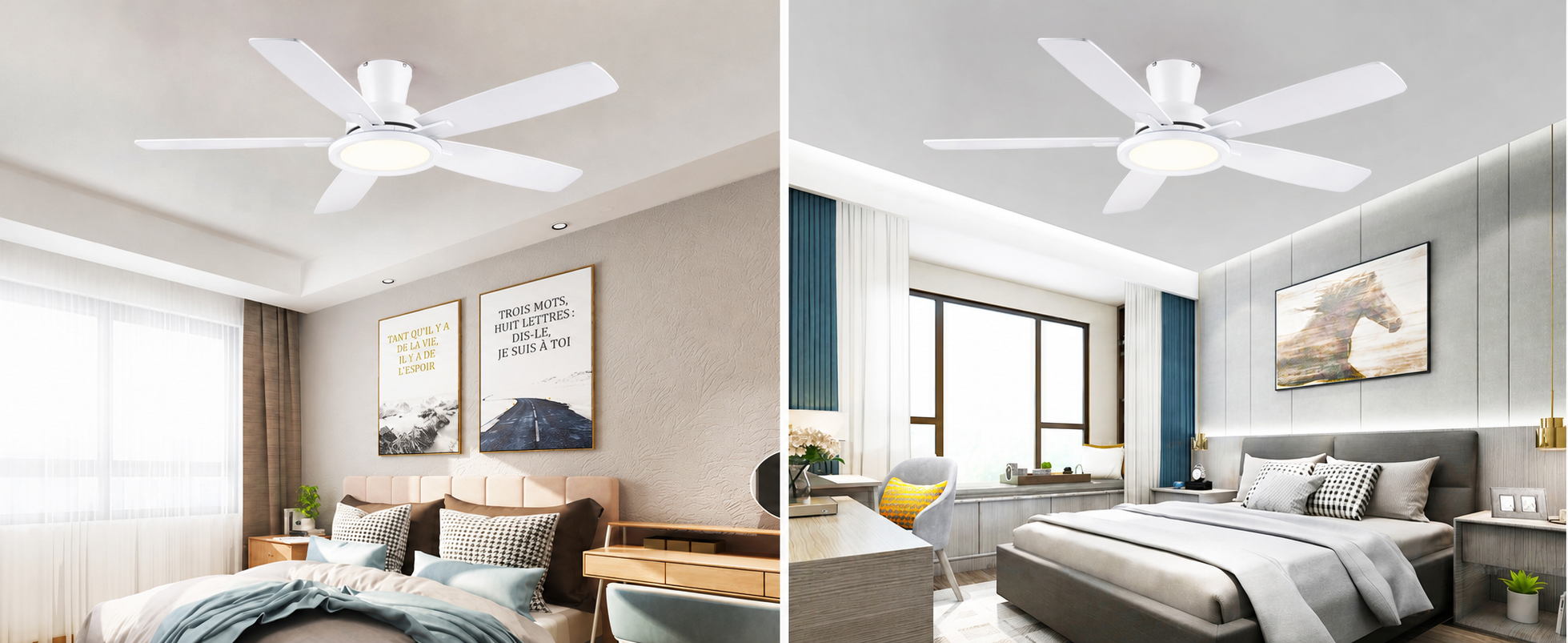 Kviflon ventilateur de plafond blanc 132 cm à profil bas, LED RGB - visuel produit en français