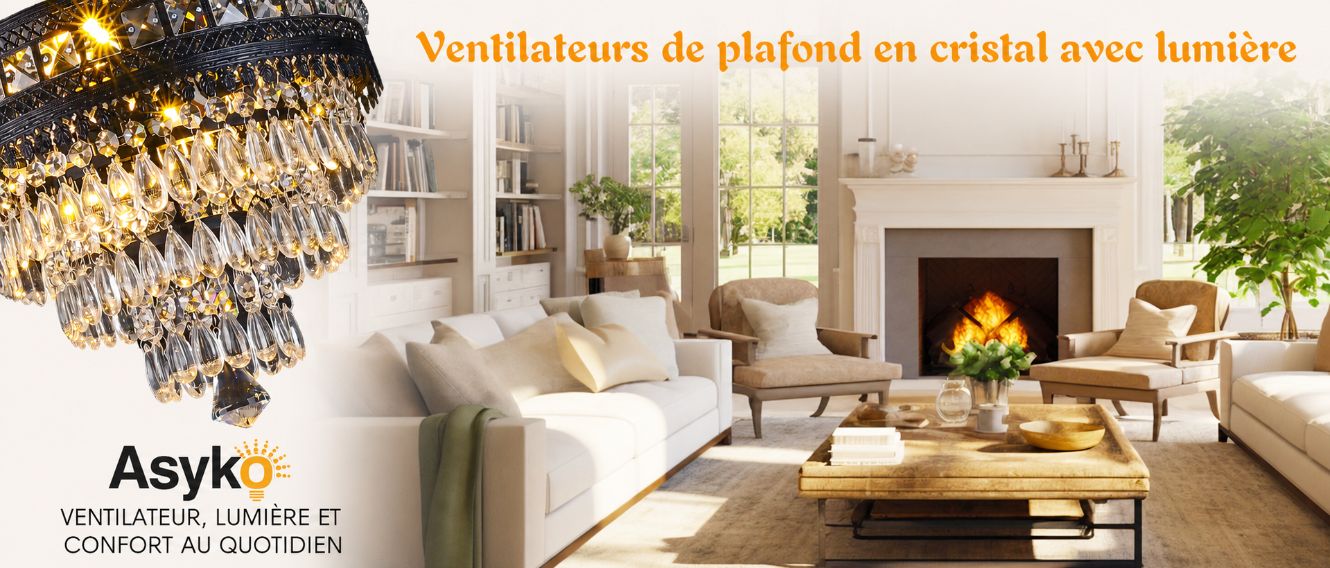 Kviflon ventilateur de plafond cristal noir 132 cm, télécommande — visuel produit en français