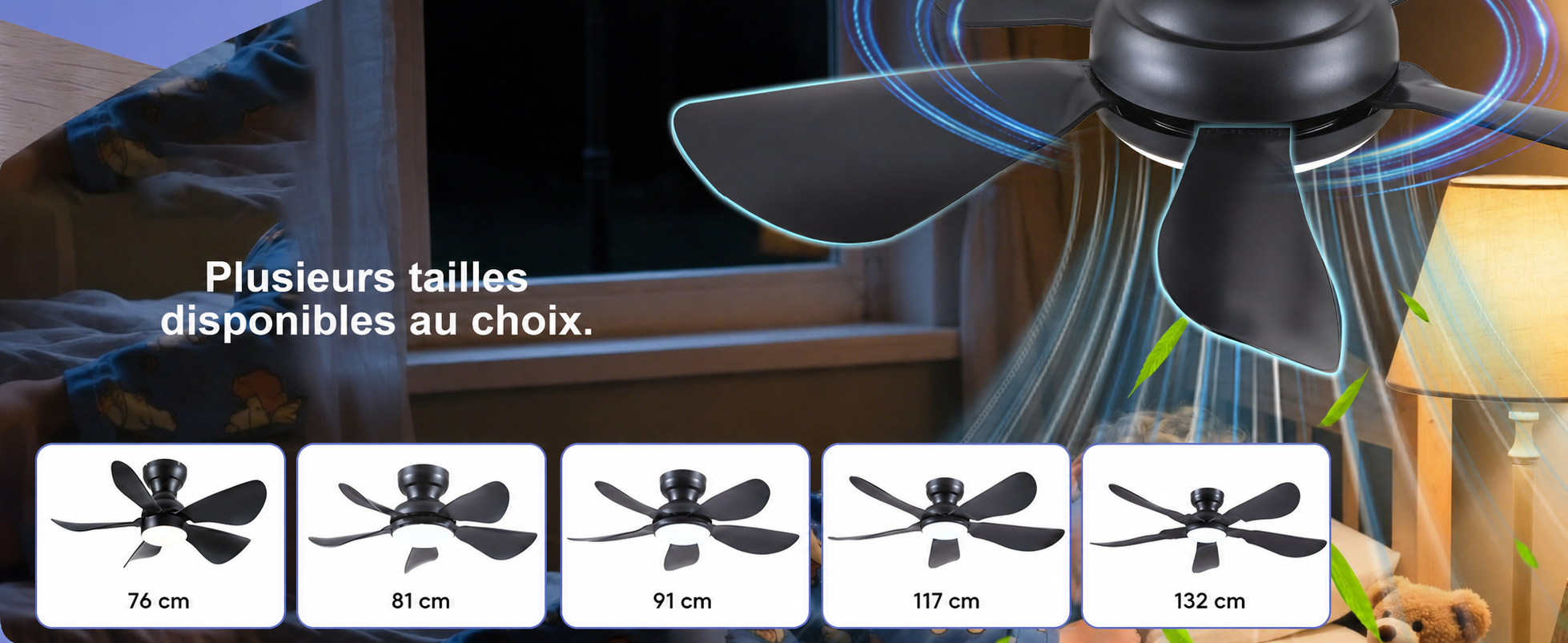 Kviflon ventilateur de plafond LED noir 81 cm, moteur DC, compact — visuel produit en français