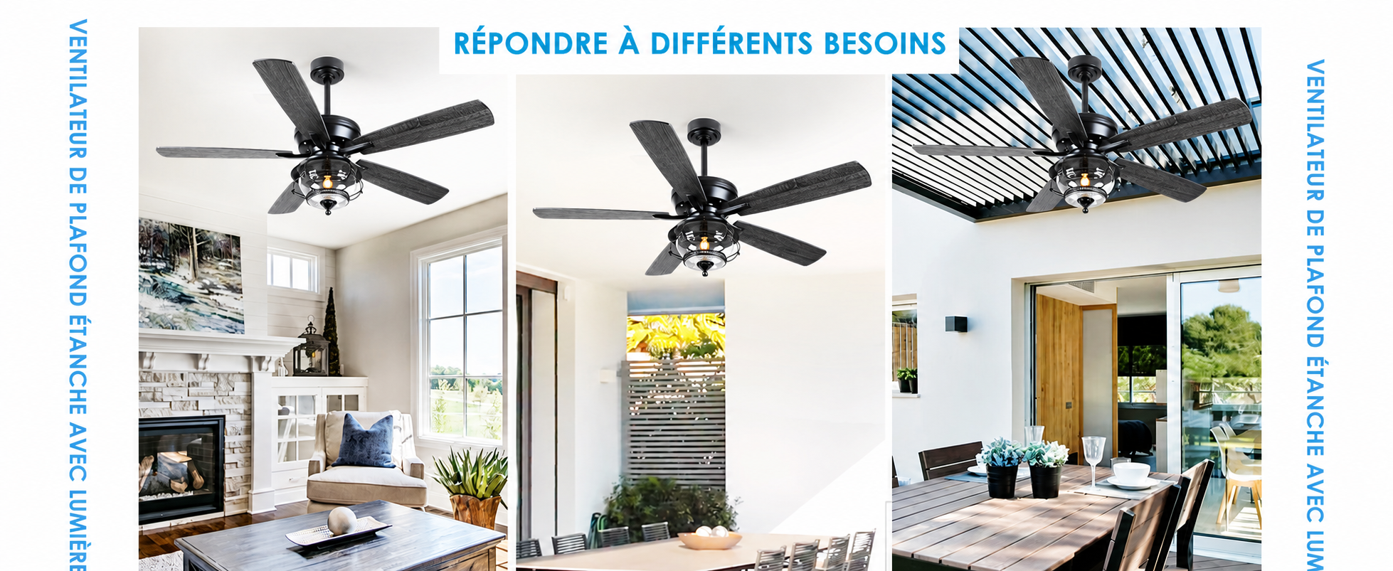 Kviflon ventilateur de plafond extérieur LED 132 cm, IP44 — visuel produit en français