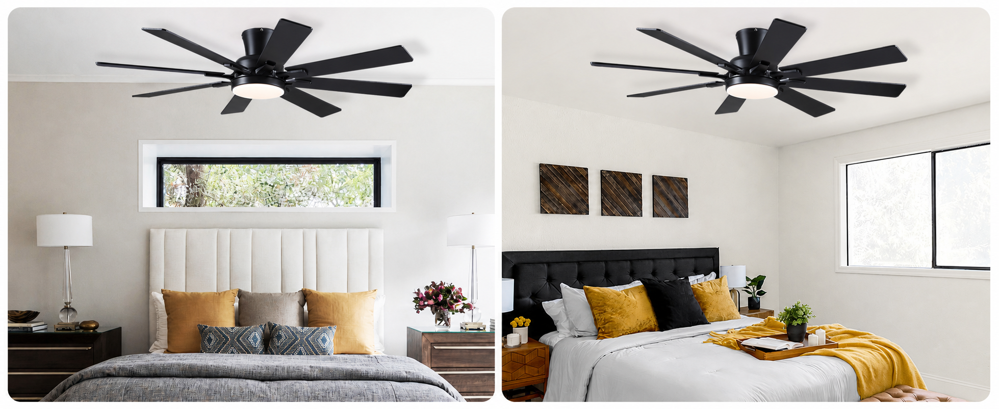 Kviflon ventilateur de plafond encastré noir 132 cm, LED, 8 pales — visuel produit en français