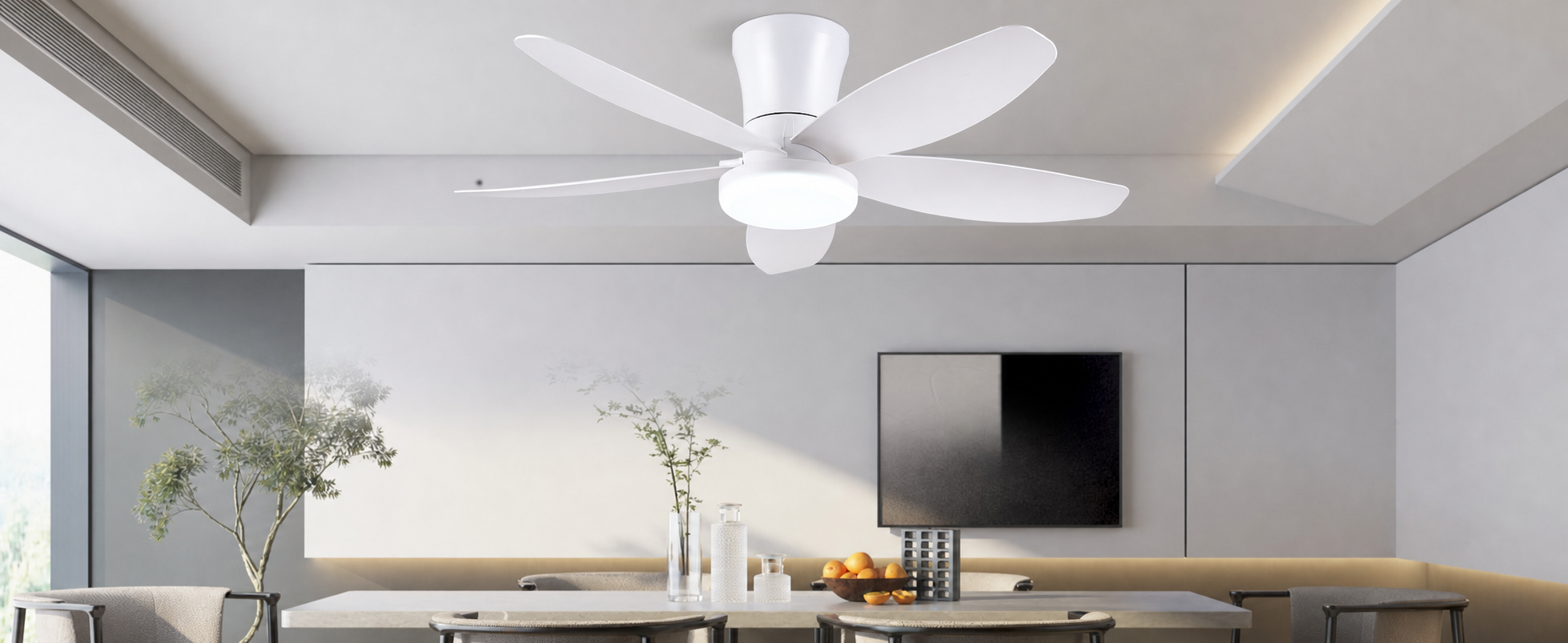 Kviflon ventilateur de plafond LED blanc 122 cm, moteur DC silencieux — visuel produit en français