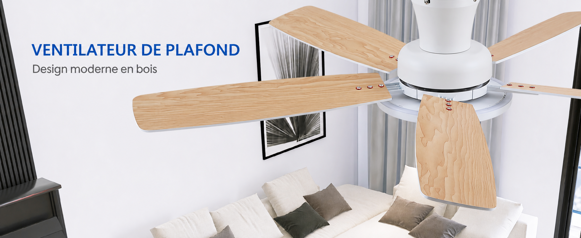 Kviflon ventilateur de plafond blanc 132 cm à profil bas, LED RGB - visuel produit en français